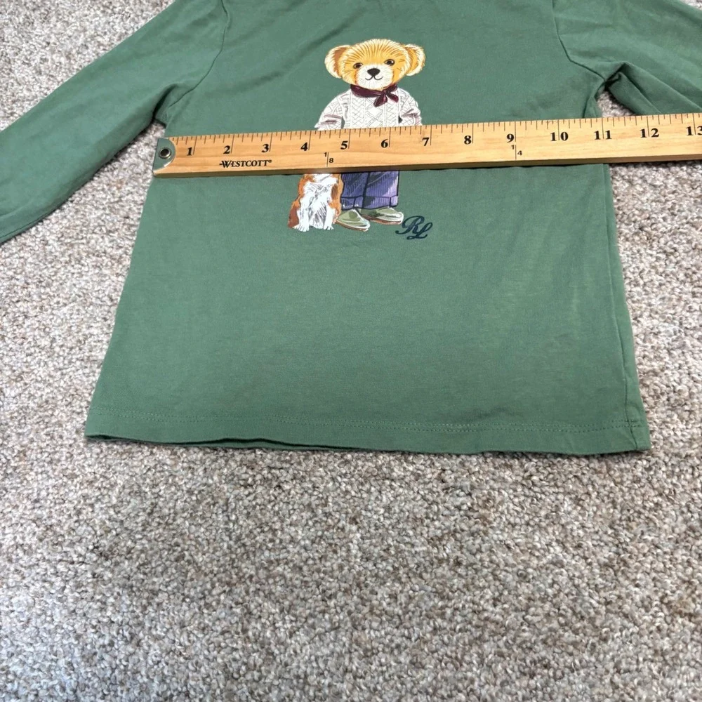 Ralph Lauren Polo Bear Shirt Dog Graphic Tee Kid Size 24M Long Sleeve Green Baby